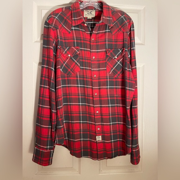 AMERICAN LIVING Long Sleeve Red Flannel Snap up Shirt Size Large - Picture 2 of 10